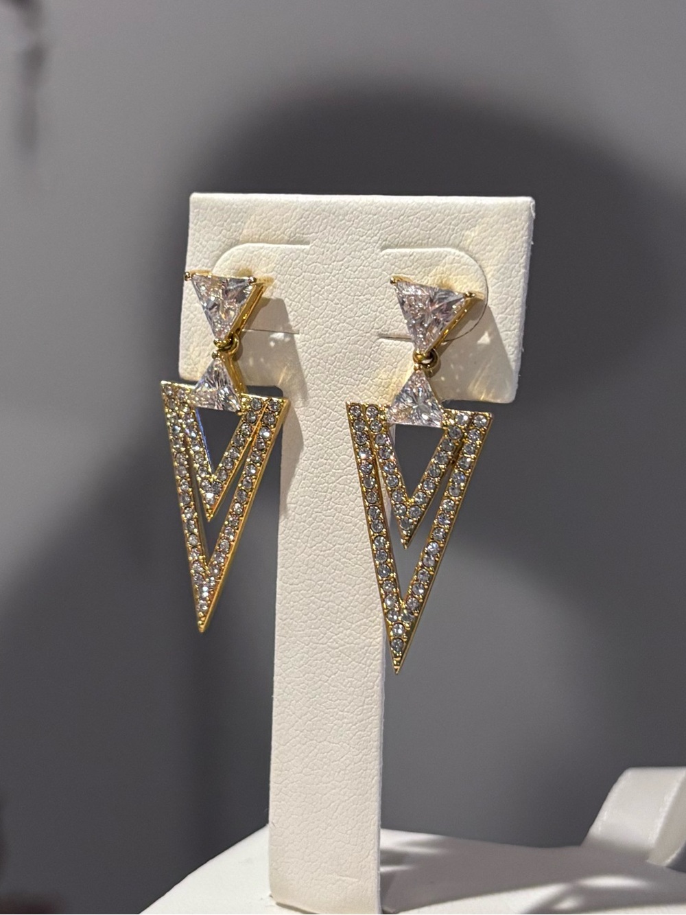 NADRI Gold Triangle Crystal Drop Earrings - 14K Gold Plated